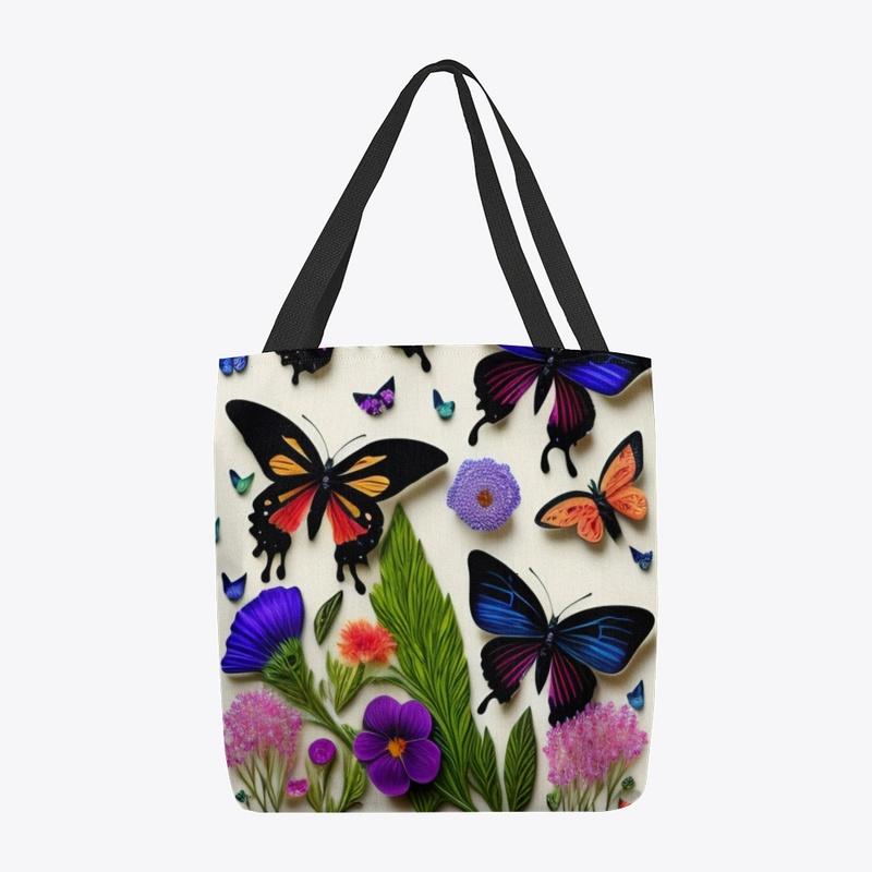 flowers and butterflies women's handbag